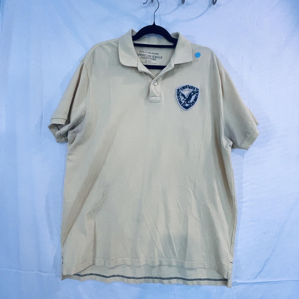 READ American Eagle Outfitters Polo Shirt Mens 2XL Yellow‎ Logo Short Sleeve